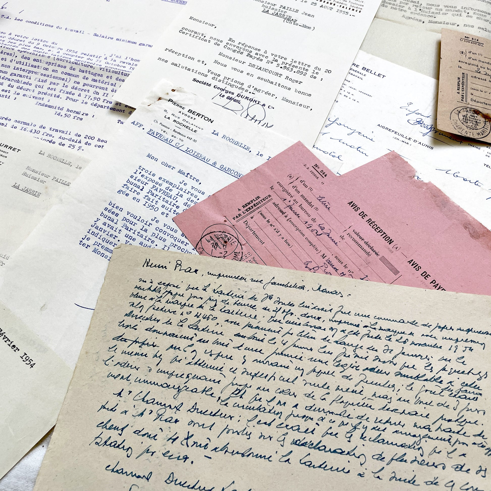 1950s - Vintage Ephemera Lot – French Letters, Invoices & Legal Documents from Notary Archive