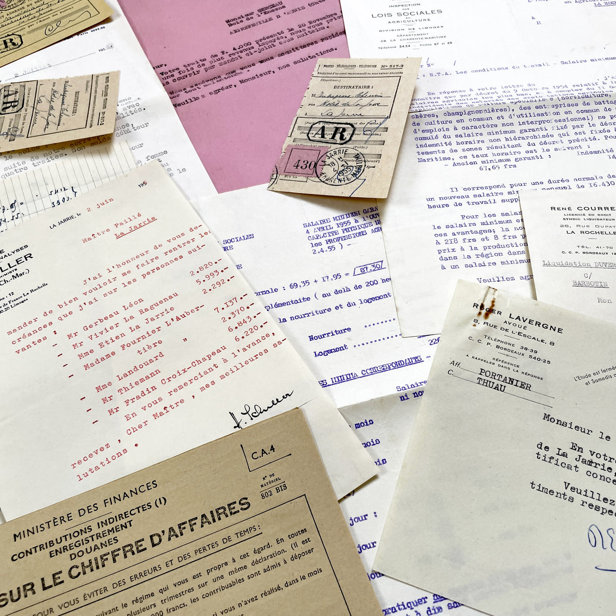 1950s - Vintage Ephemera Lot – French Letters, Invoices & Legal Documents from Notary Archive