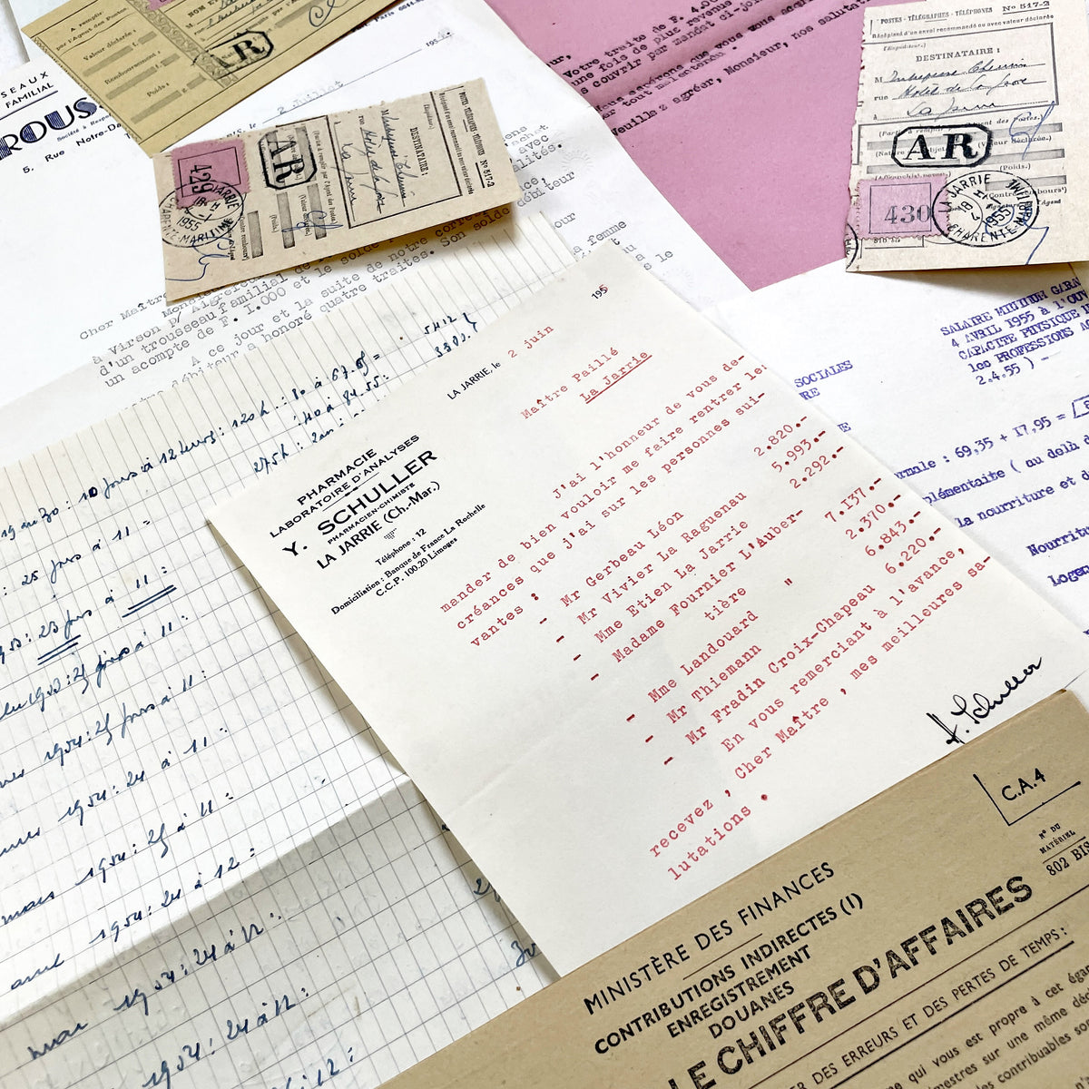 1950s - Vintage Ephemera Lot – French Letters, Invoices & Legal Documents from Notary Archive
