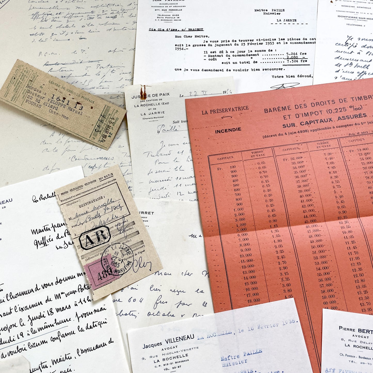 1950s - Vintage Ephemera Lot – French Letters, Invoices & Legal Documents from Notary Archive