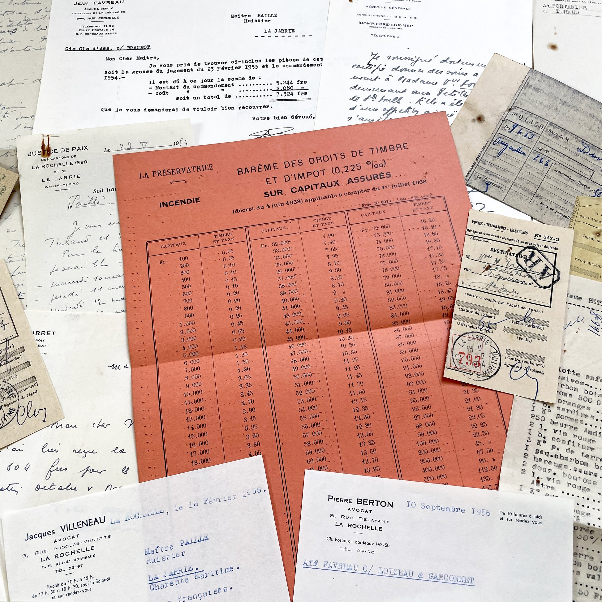 1950s - Vintage Ephemera Lot – French Letters, Invoices & Legal Documents from Notary Archive