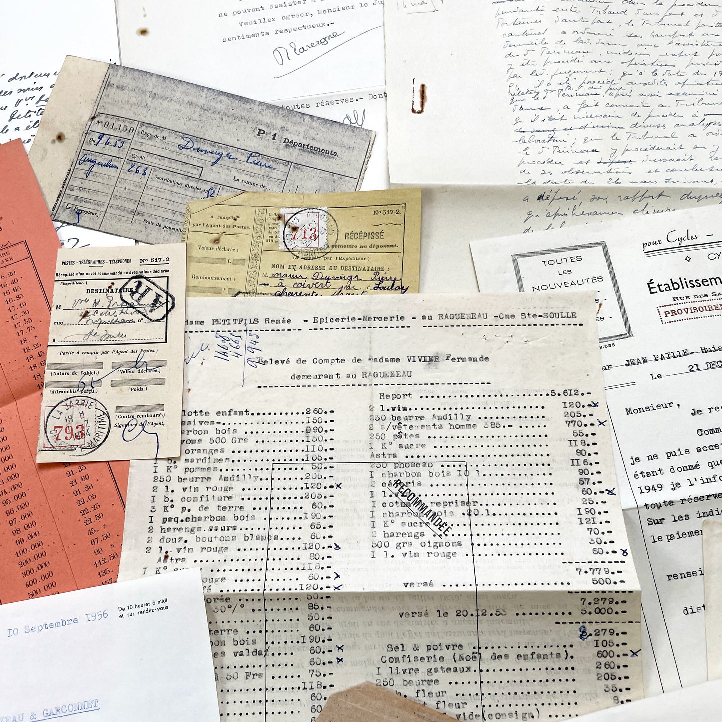 1950s - Vintage Ephemera Lot – French Letters, Invoices & Legal Documents from Notary Archive