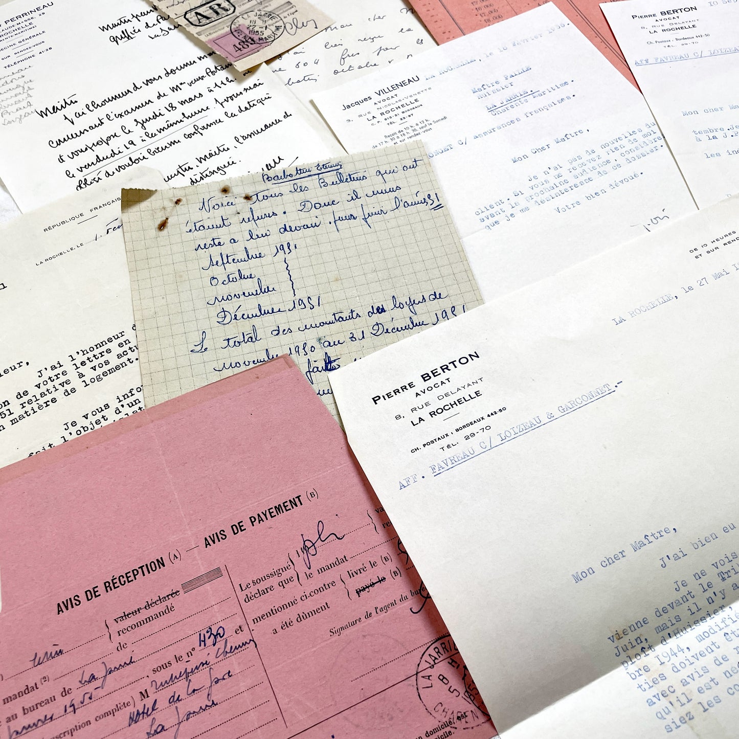 1950s - Vintage Ephemera Lot – French Letters, Invoices & Legal Documents from Notary Archive