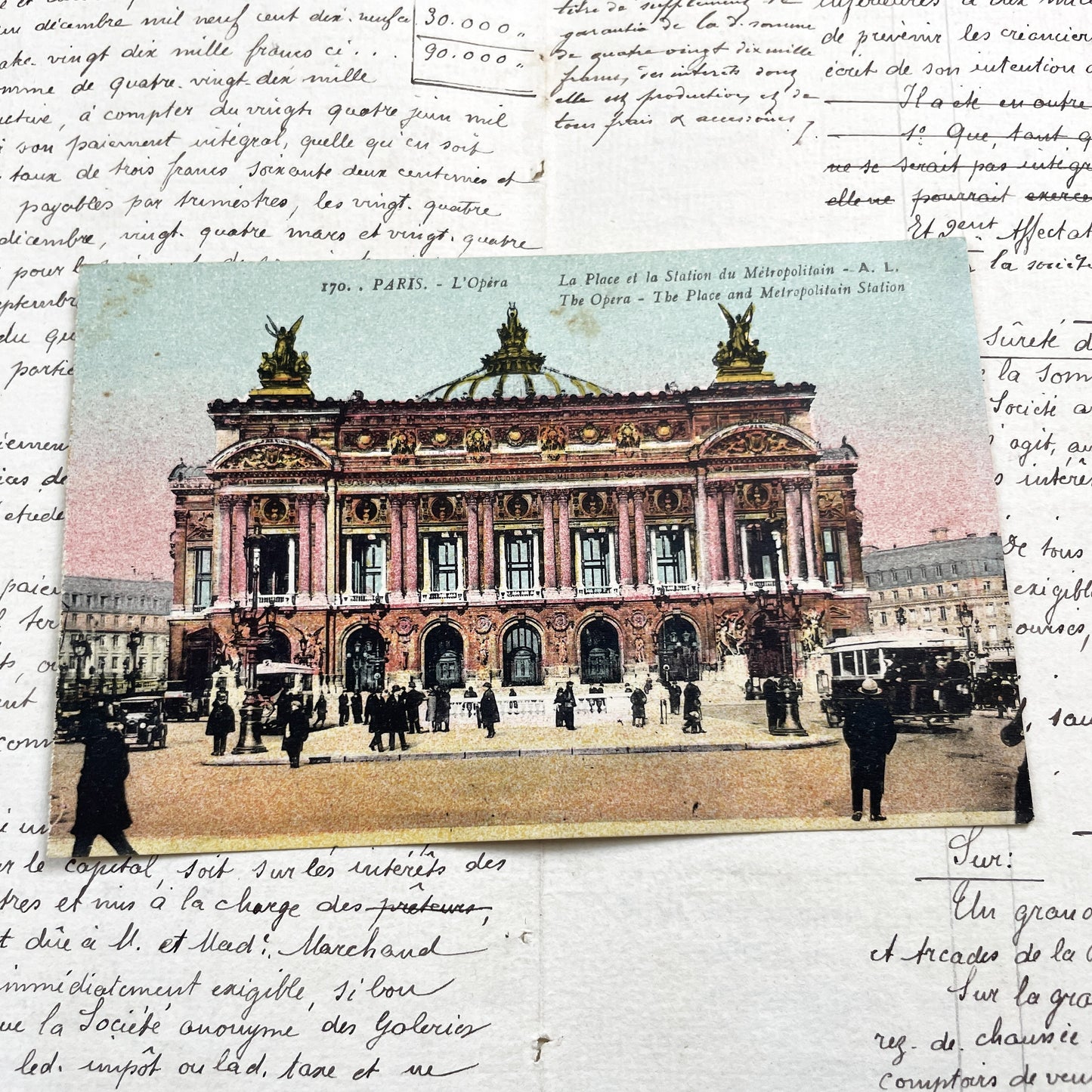1930s - Vintage Paris Opera House Postcard - Palais Garnier - Metropolitan Station Scene - Parisian Architecture Landmark - Parisian View