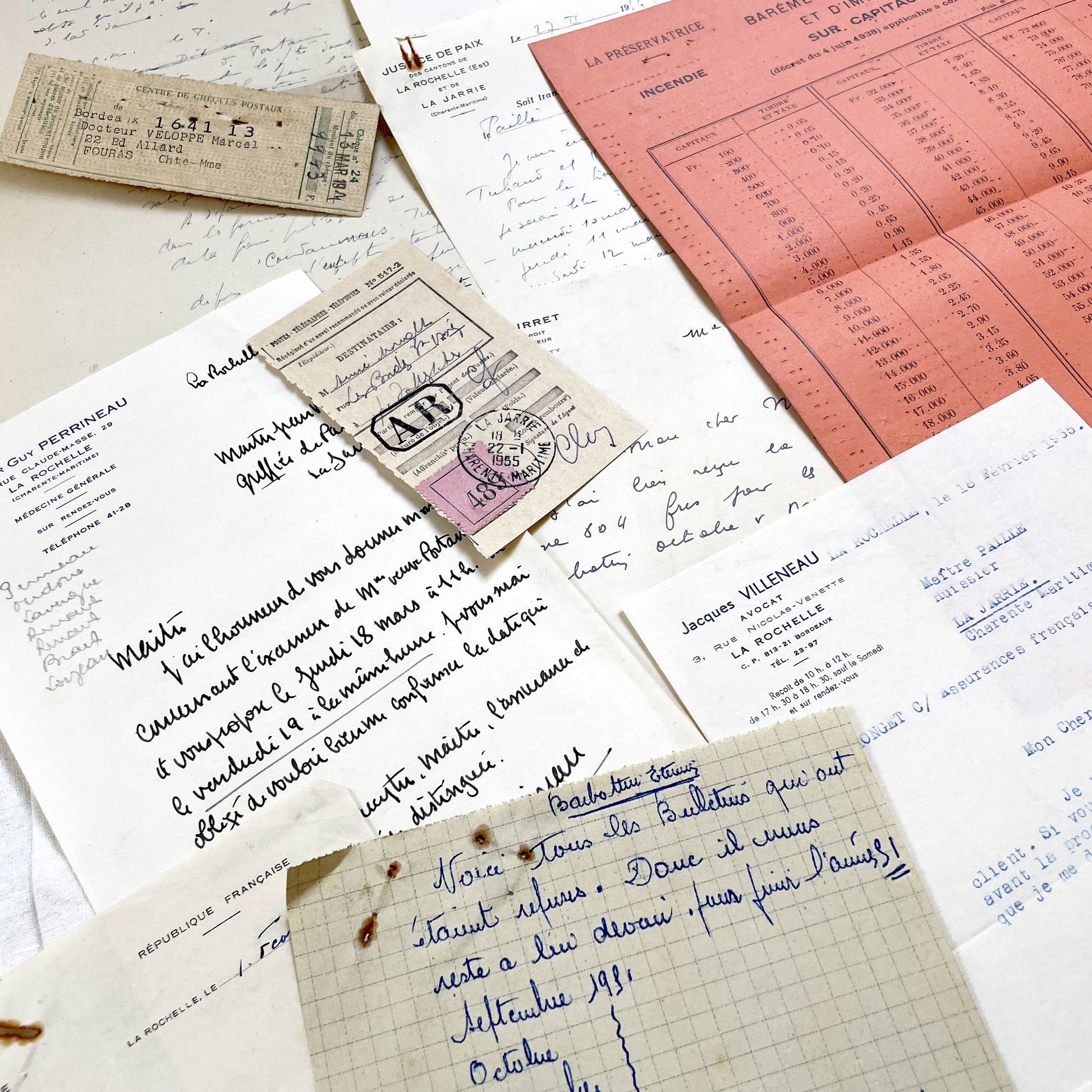 1950s - Vintage Ephemera Lot – French Letters, Invoices & Legal Documents from Notary Archive
