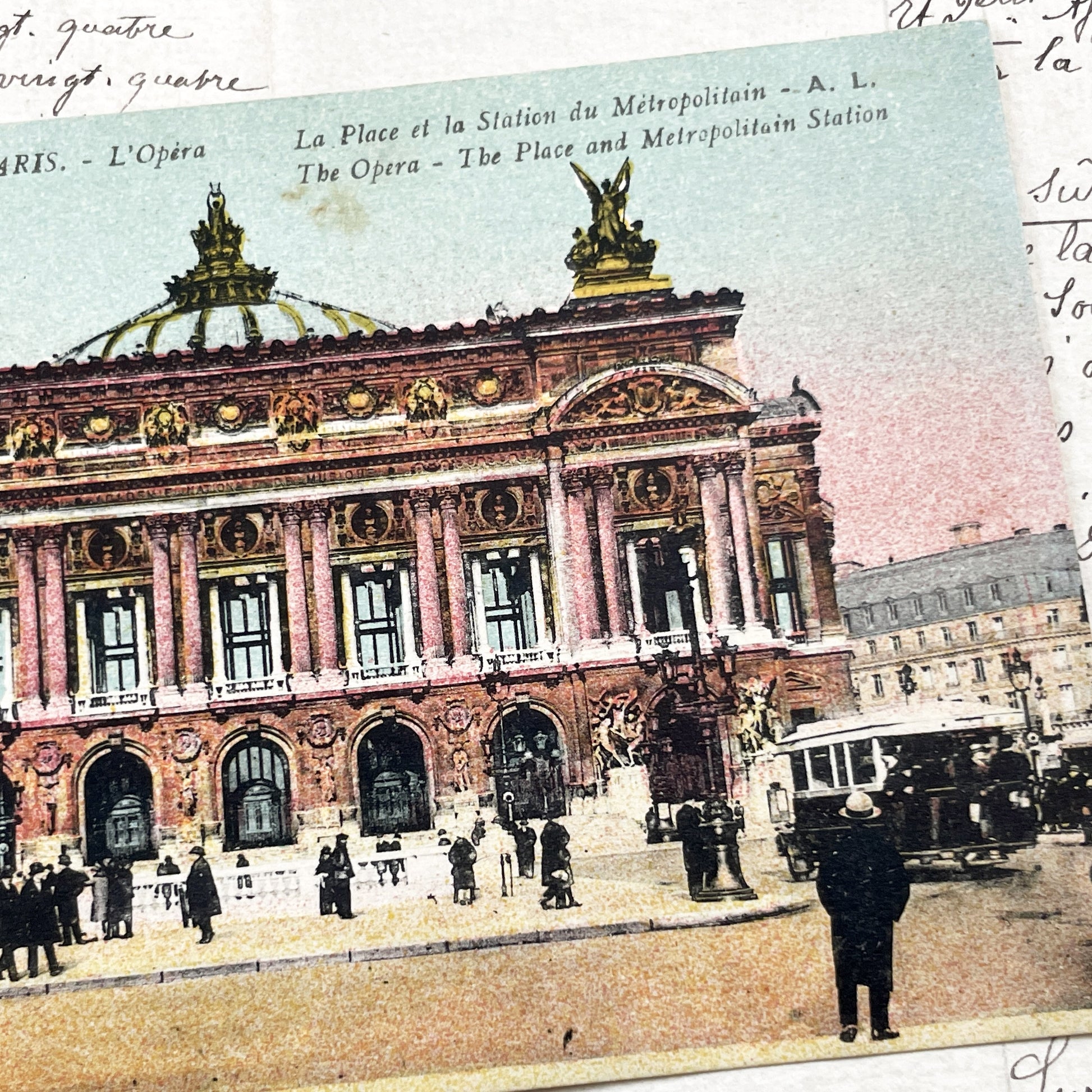 1930s - Vintage Paris Opera House Postcard - Palais Garnier - Metropolitan Station Scene - Parisian Architecture Landmark - Parisian View