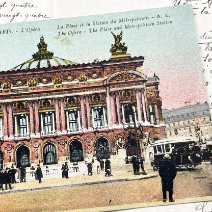 1930s - Vintage Paris Opera House Postcard - Palais Garnier - Metropolitan Station Scene - Parisian Architecture Landmark - Parisian View