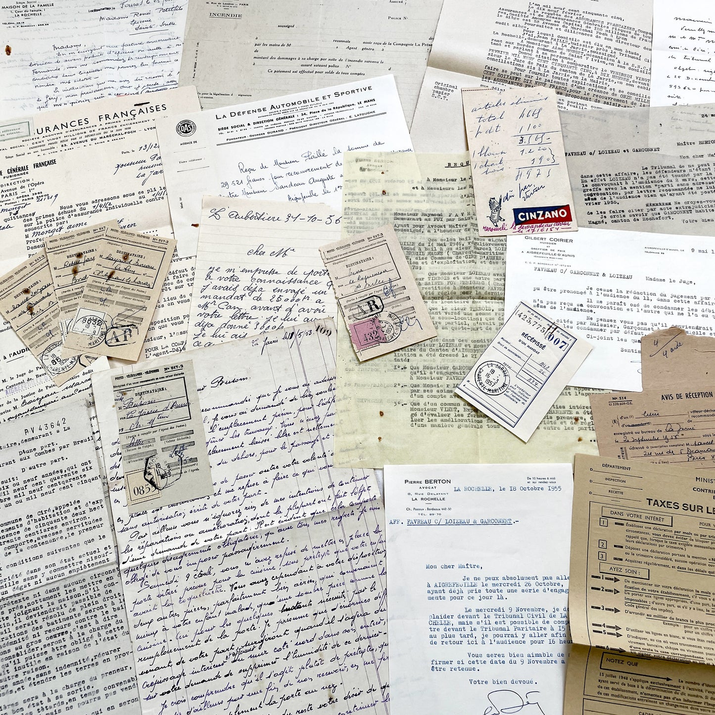 1950s - Vintage Ephemera Lot – French Letters, Invoices & Legal Documents from Notary Archive