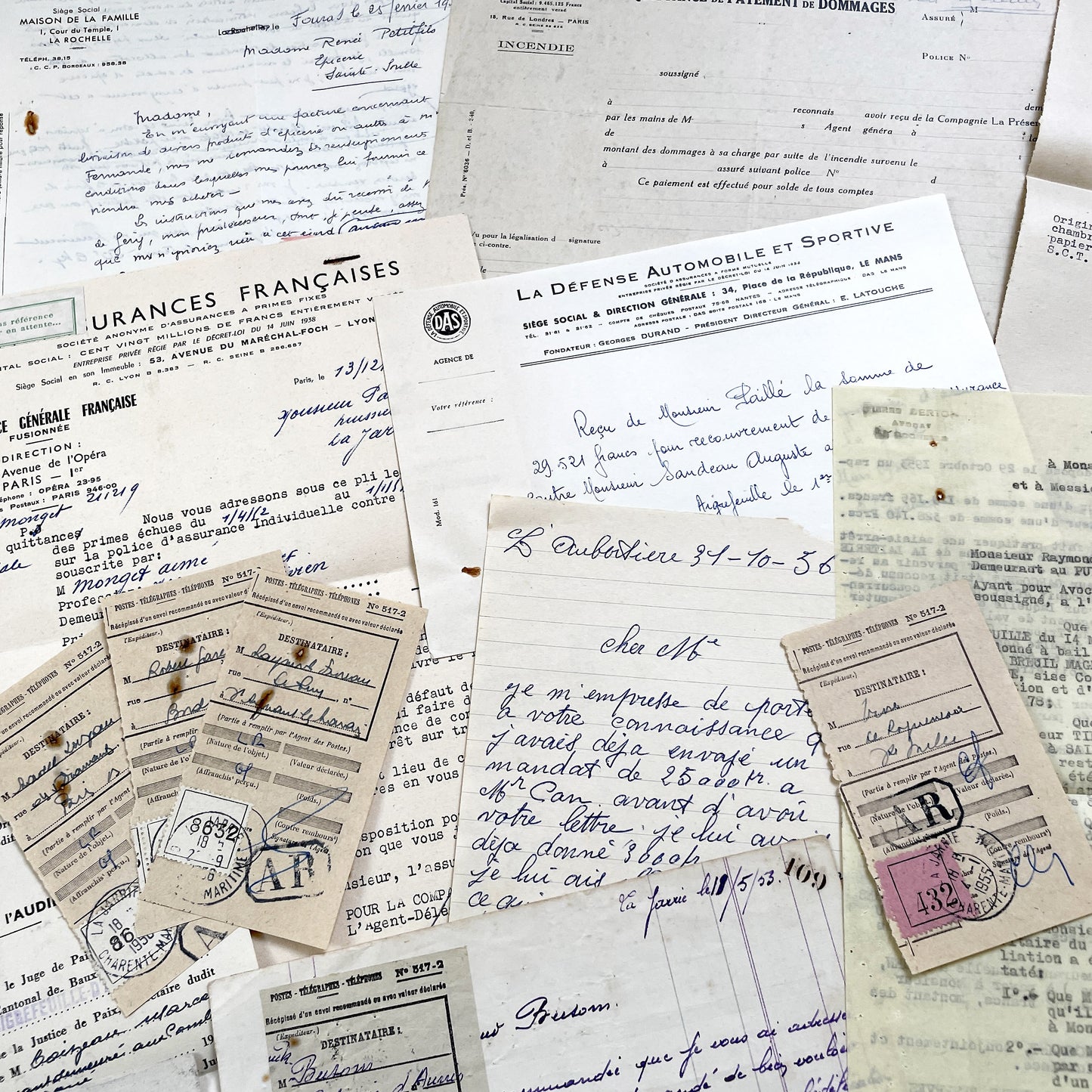 1950s - Vintage Ephemera Lot – French Letters, Invoices & Legal Documents from Notary Archive