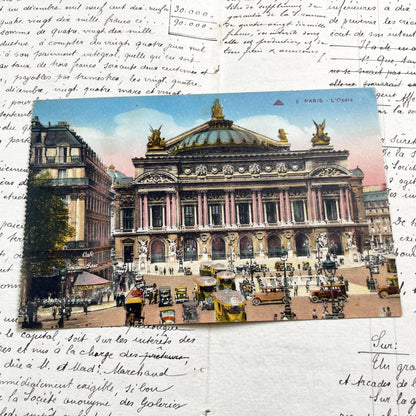 1920s - Vintage Paris Opéra Garnier Postcard - Bustling Edwardian Street Scene - Historic French Architecture - Antique Ephemera Collectible