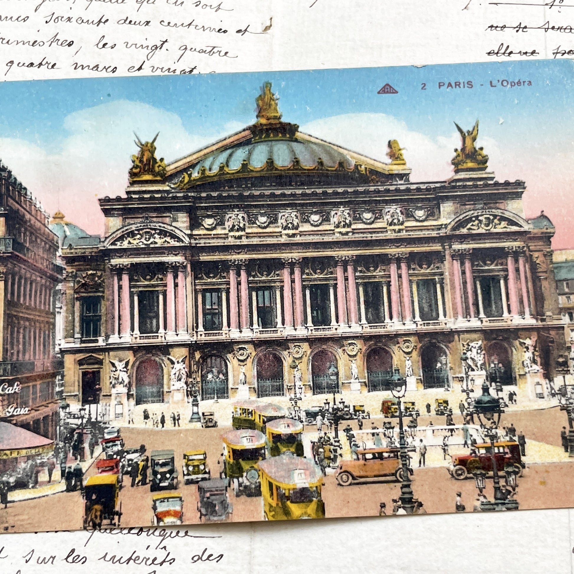 1920s - Vintage Paris Opéra Garnier Postcard - Bustling Edwardian Street Scene - Historic French Architecture - Antique Ephemera Collectible