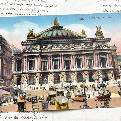 1920s - Vintage Paris Opéra Garnier Postcard - Bustling Edwardian Street Scene - Historic French Architecture - Antique Ephemera Collectible