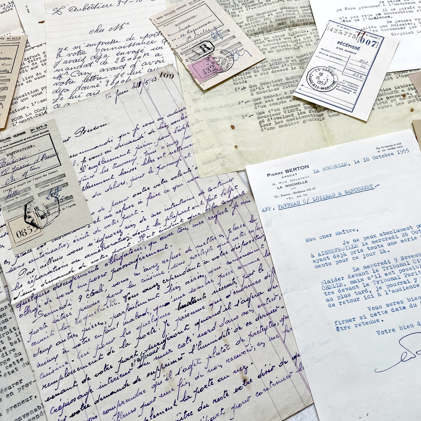 1950s - Vintage Ephemera Lot – French Letters, Invoices & Legal Documents from Notary Archive