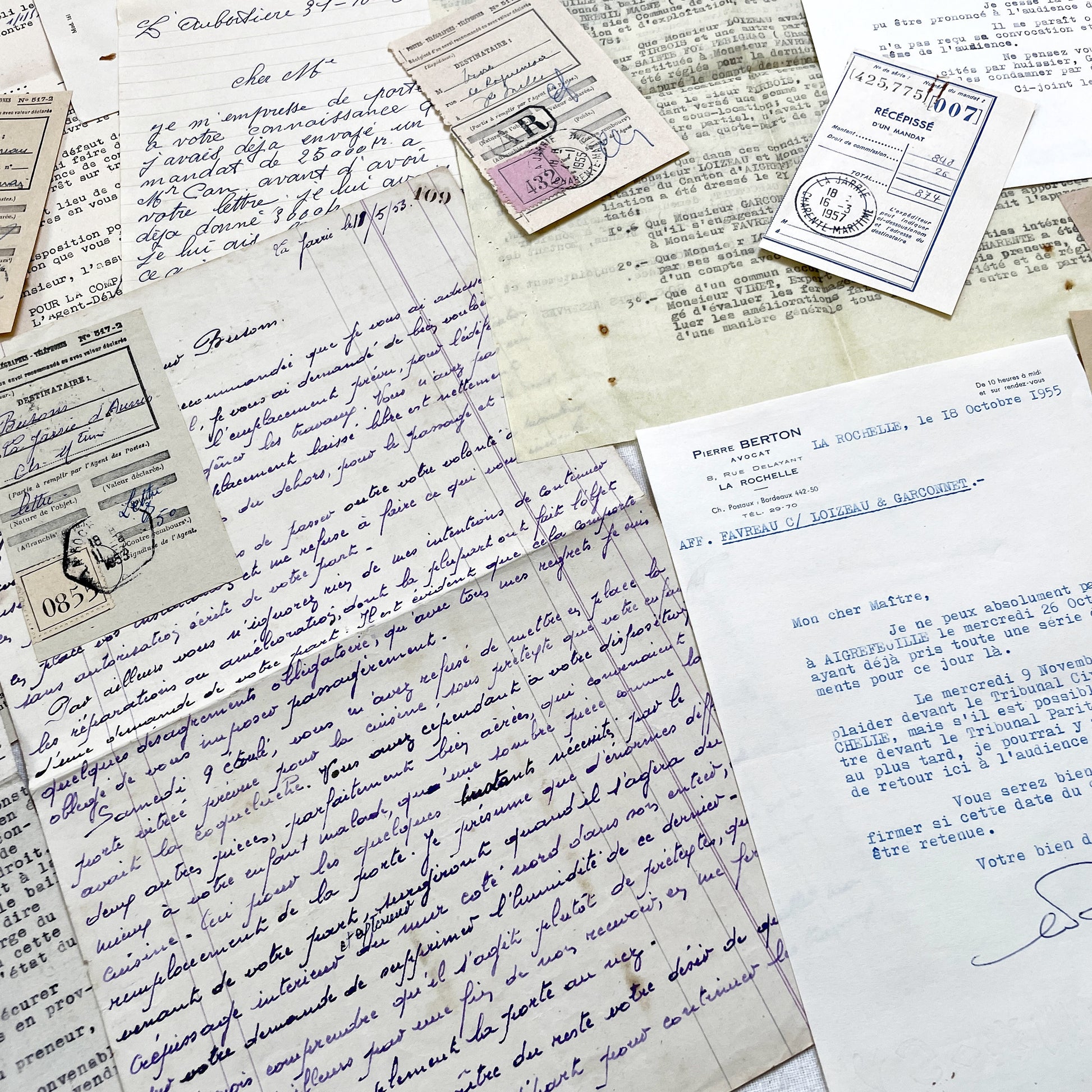 1950s - Vintage Ephemera Lot – French Letters, Invoices & Legal Documents from Notary Archive