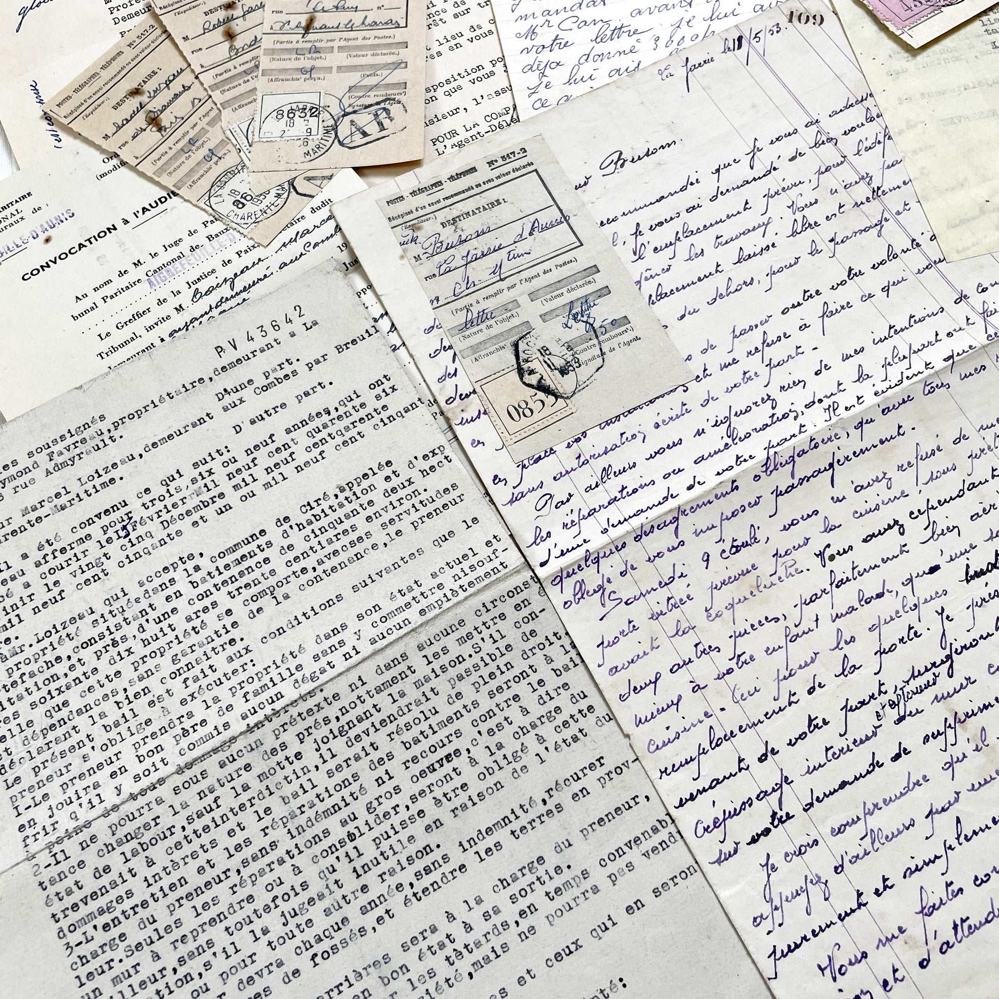1950s - Vintage Ephemera Lot – French Letters, Invoices & Legal Documents from Notary Archive