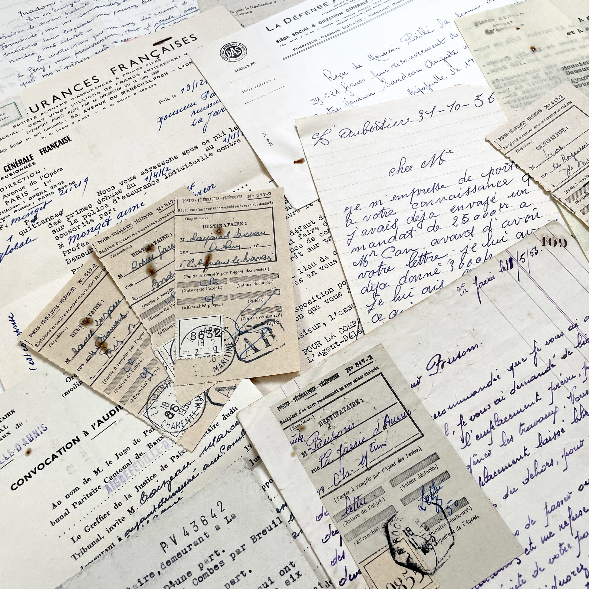 1950s - Vintage Ephemera Lot – French Letters, Invoices & Legal Documents from Notary Archive