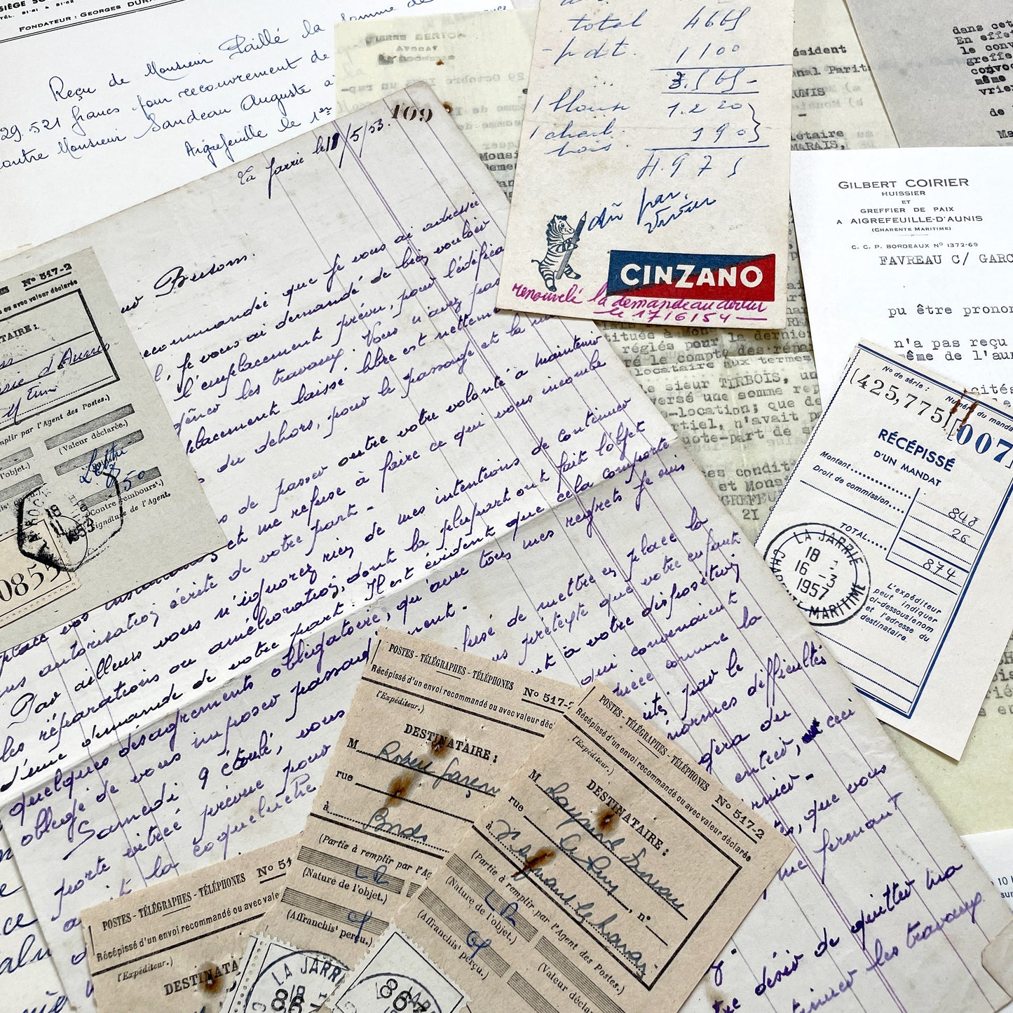 1950s - Vintage Ephemera Lot – French Letters, Invoices & Legal Documents from Notary Archive