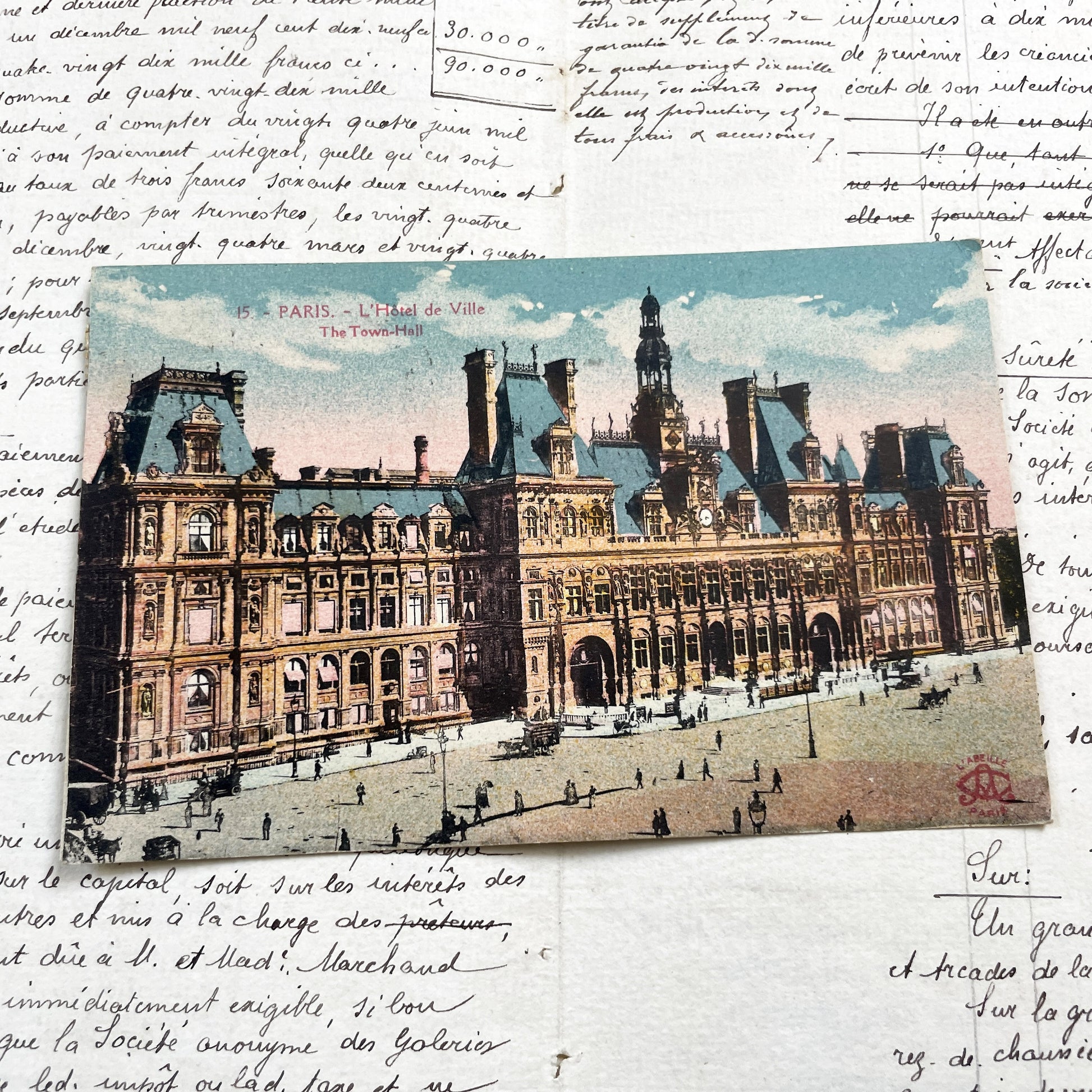 1920s - Vintage Paris Hôtel De Ville Postcard - French City Hall Landmark View - Historic Architectural Print Collectible