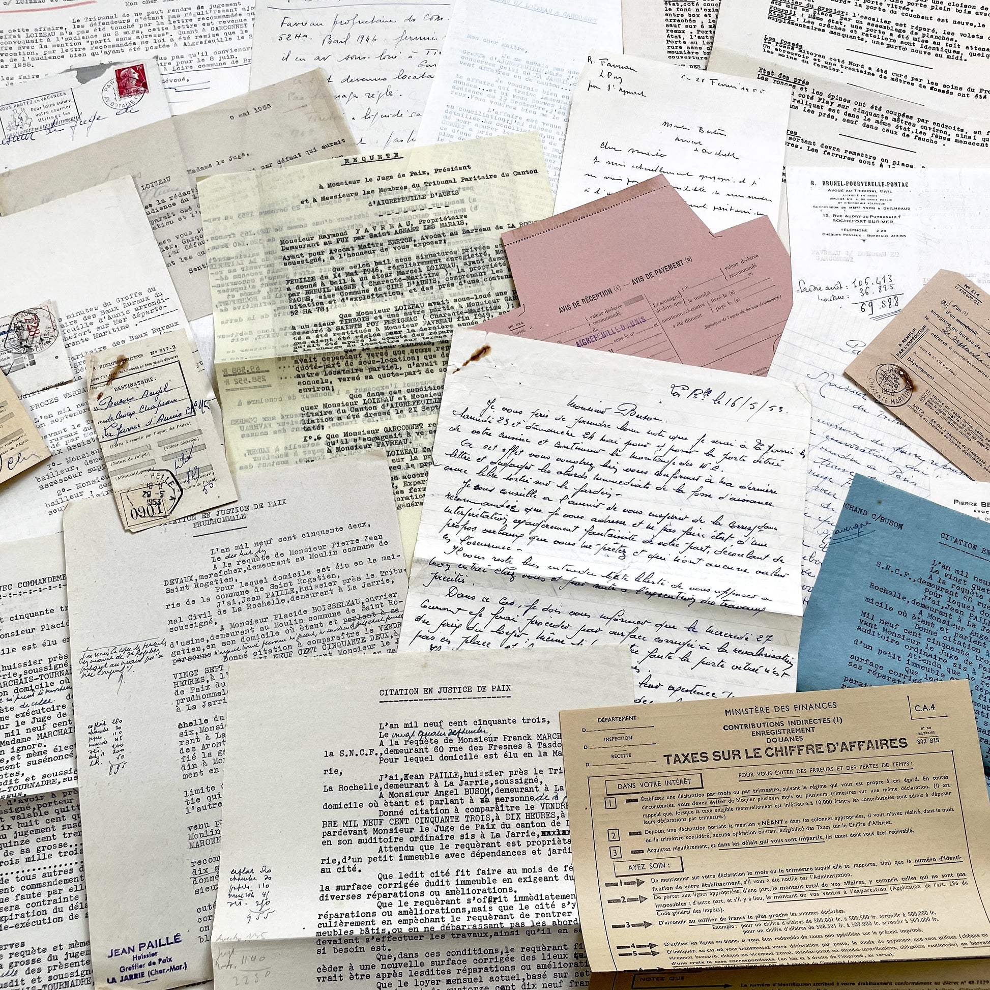 1950s - Vintage Ephemera Lot – French Letters, Invoices & Legal Documents from Notary Archive