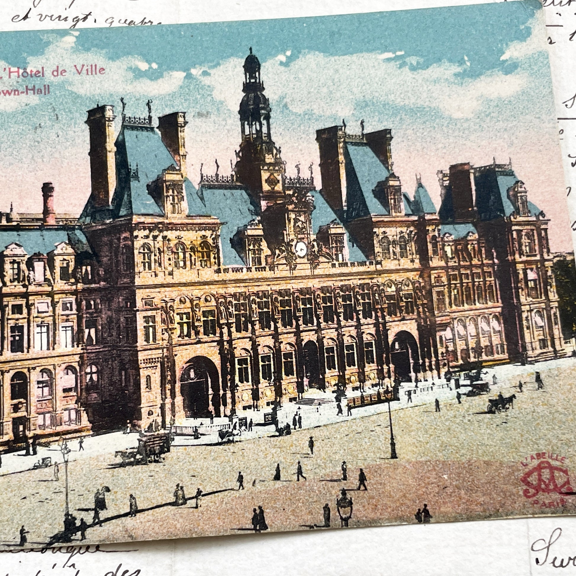 1920s - Vintage Paris Hôtel De Ville Postcard - French City Hall Landmark View - Historic Architectural Print Collectible