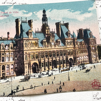1920s - Vintage Paris Hôtel De Ville Postcard - French City Hall Landmark View - Historic Architectural Print Collectible