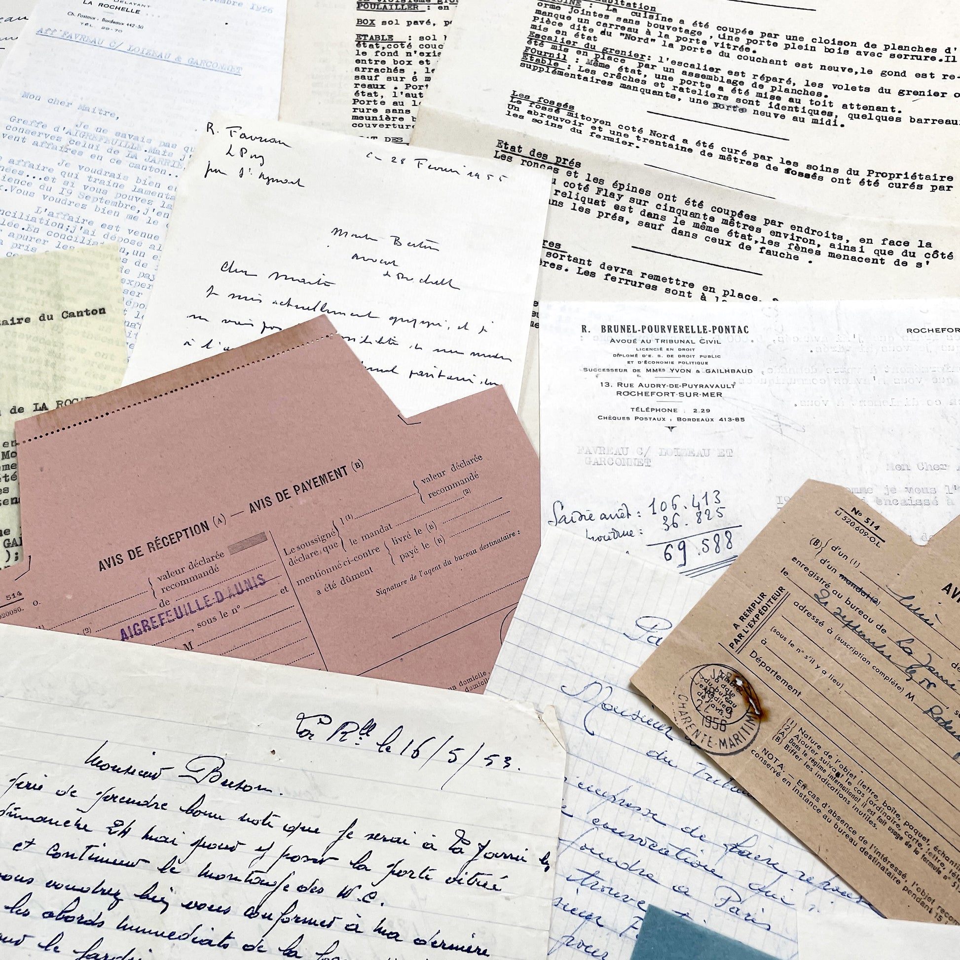 1950s - Vintage Ephemera Lot – French Letters, Invoices & Legal Documents from Notary Archive