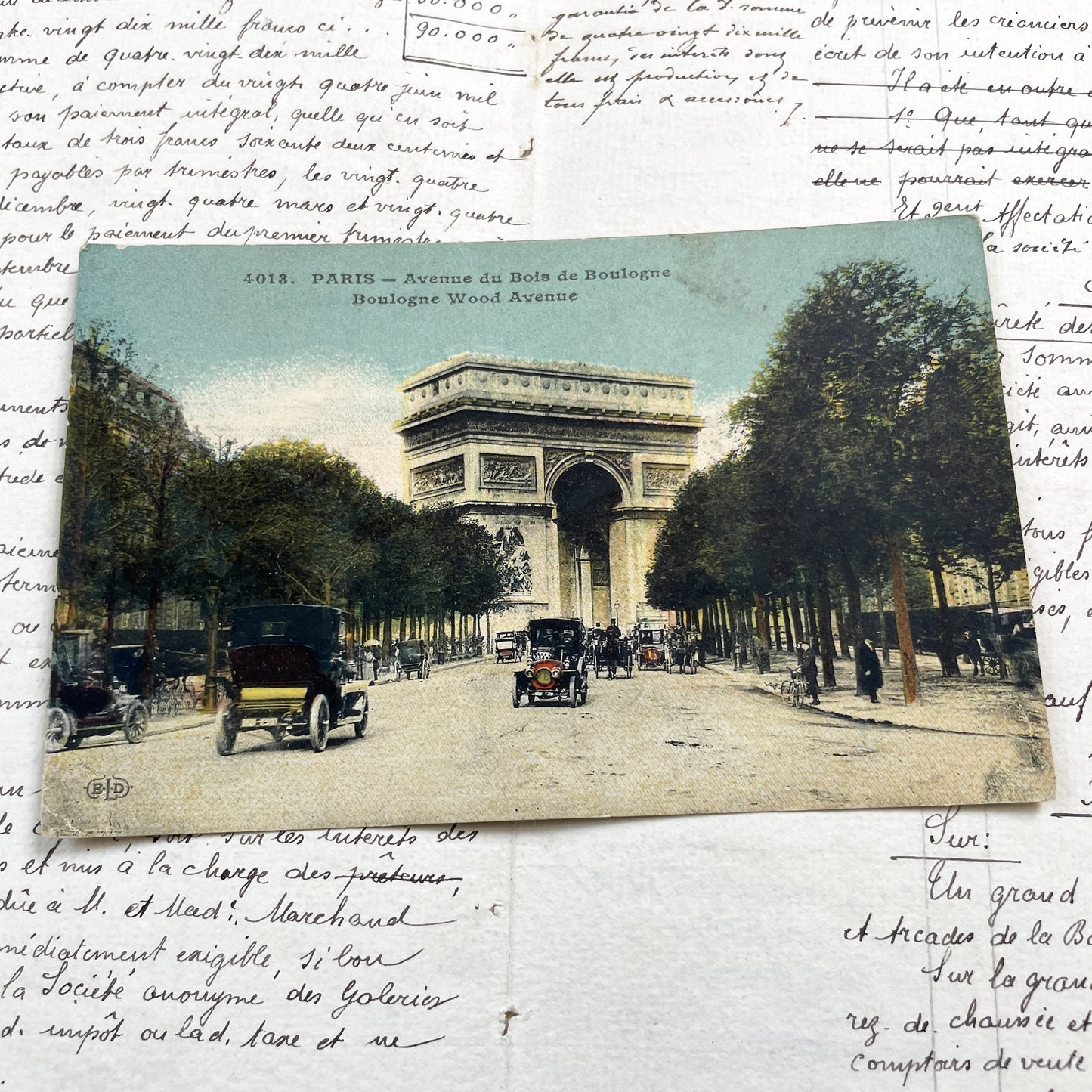 1910s - Paris Arc de Triomphe Postcard - Avenue Du Bois De Boulogne - Vintage French Cityscape Ephemera - Collectible Travel Souvenir
