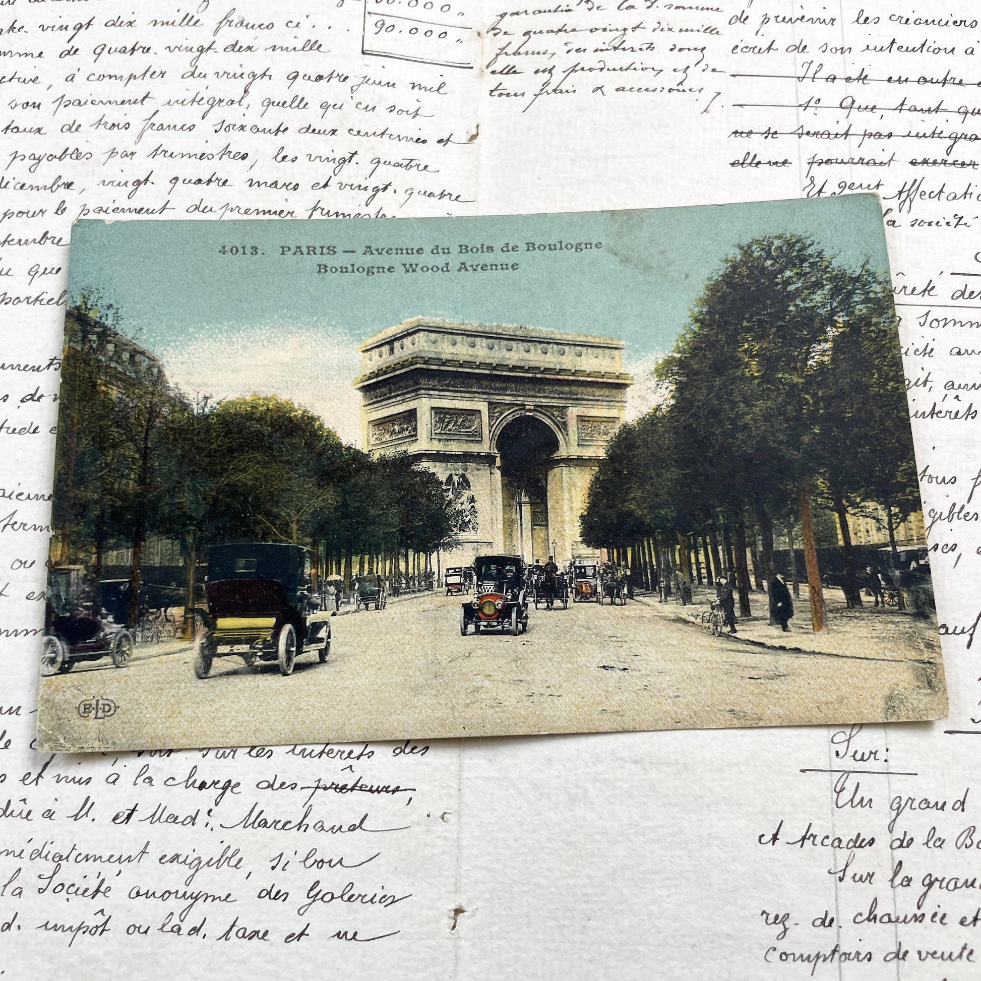1910s - Paris Arc de Triomphe Postcard - Avenue Du Bois De Boulogne - Vintage French Cityscape Ephemera - Collectible Travel Souvenir
