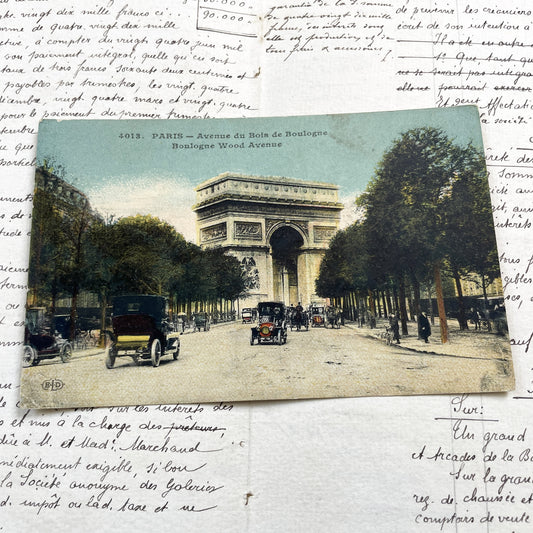 1910s - Paris Arc de Triomphe Postcard - Avenue Du Bois De Boulogne - Vintage French Cityscape Ephemera - Collectible Travel Souvenir