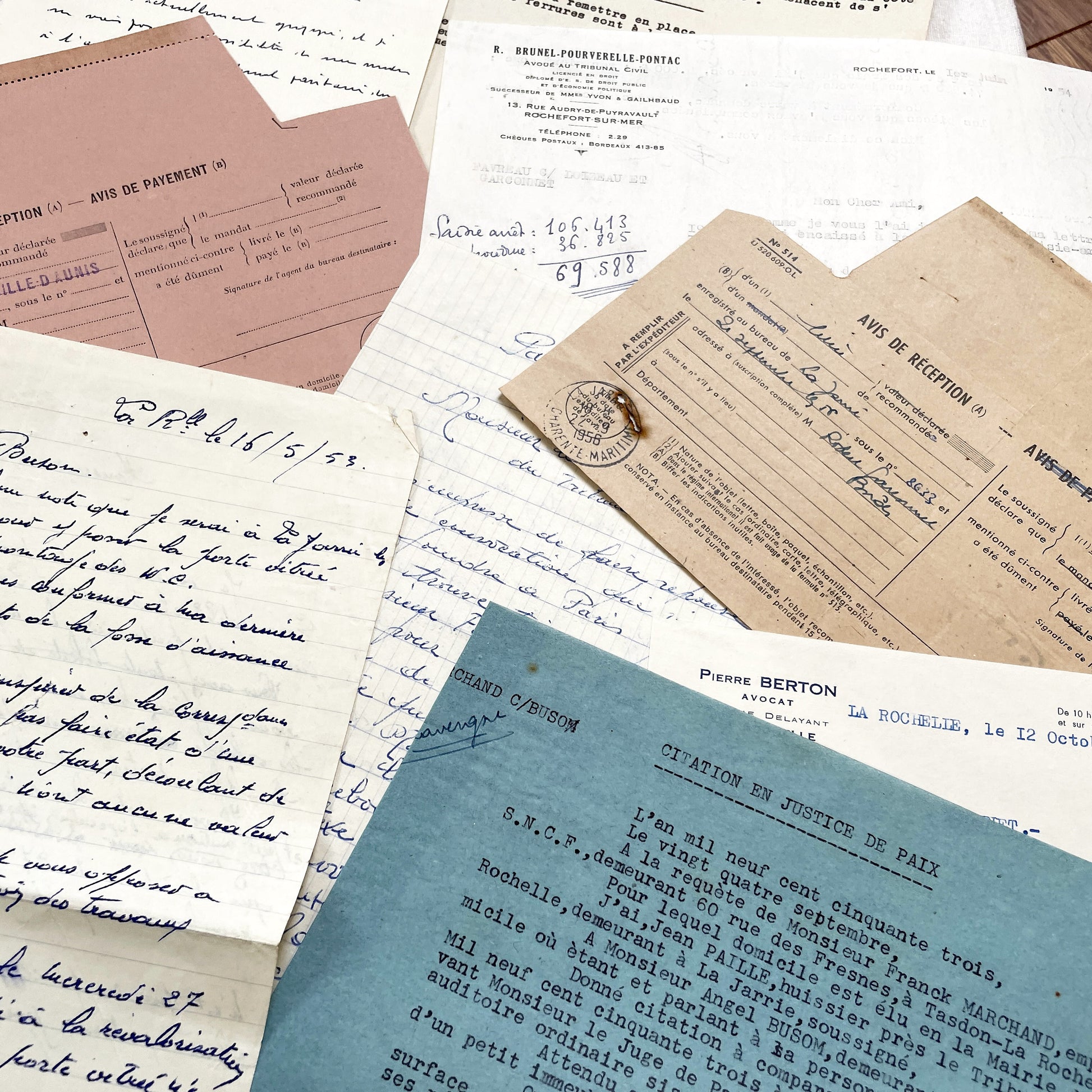 1950s - Vintage Ephemera Lot – French Letters, Invoices & Legal Documents from Notary Archive