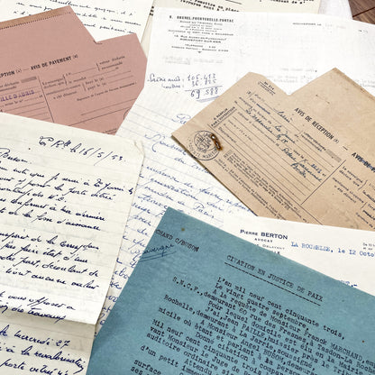 1950s - Vintage Ephemera Lot – French Letters, Invoices & Legal Documents from Notary Archive