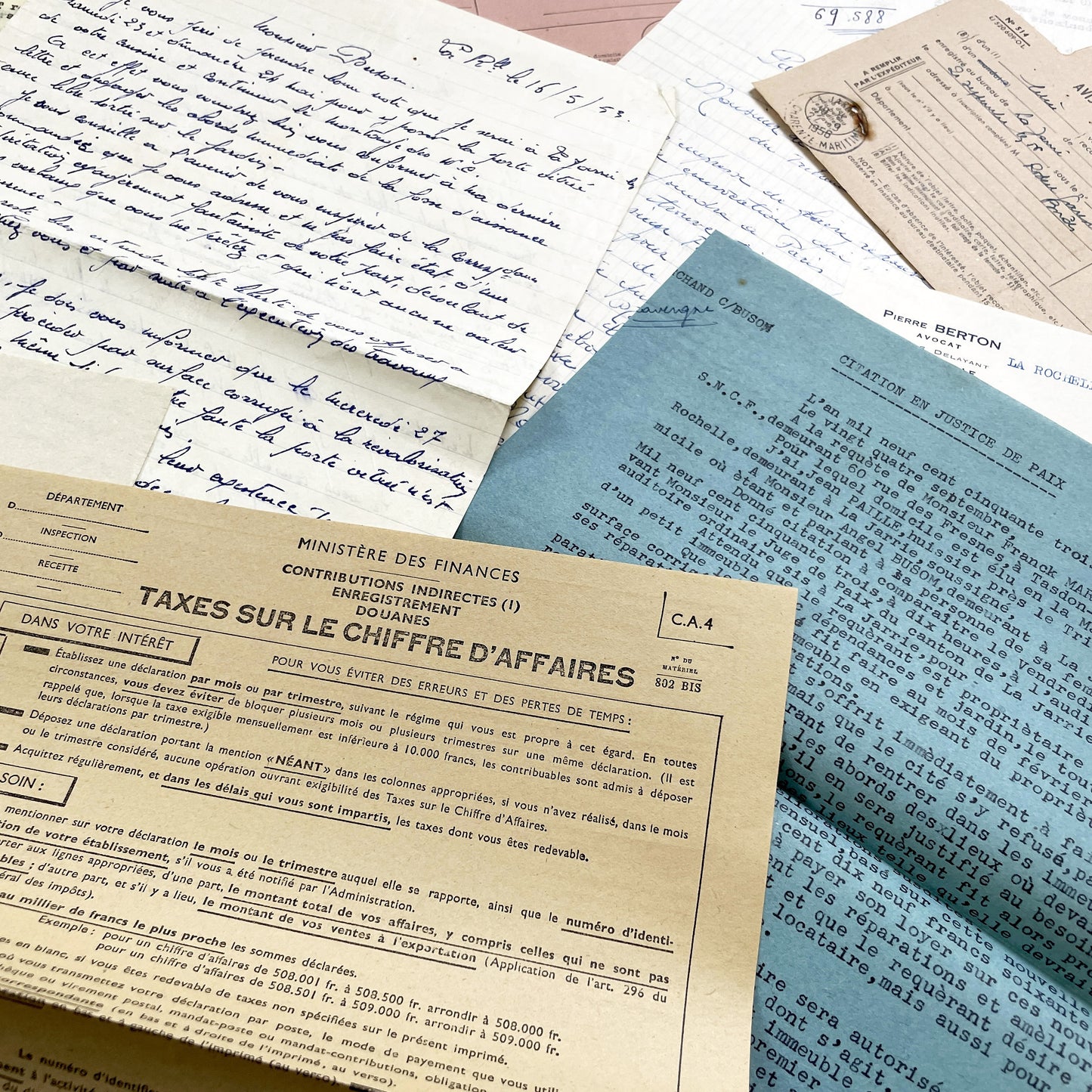 1950s - Vintage Ephemera Lot – French Letters, Invoices & Legal Documents from Notary Archive