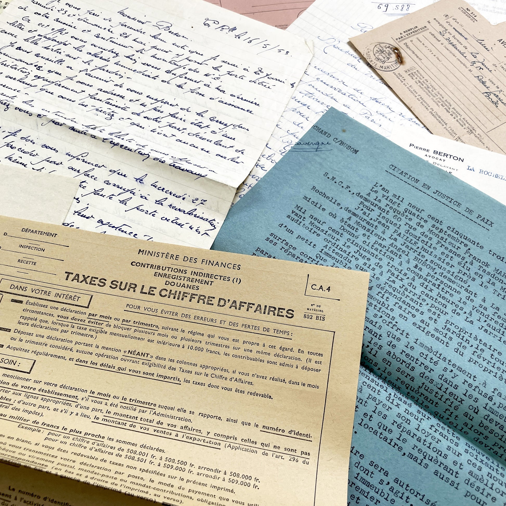 1950s - Vintage Ephemera Lot – French Letters, Invoices & Legal Documents from Notary Archive