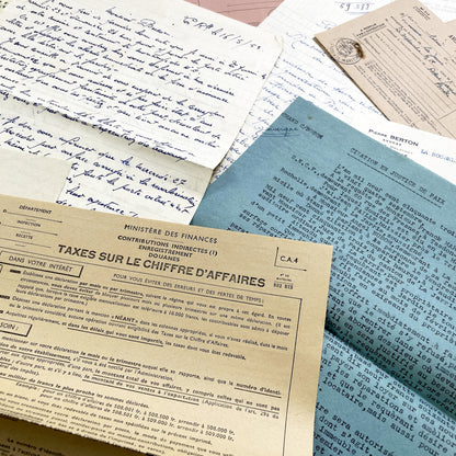 1950s - Vintage Ephemera Lot – French Letters, Invoices & Legal Documents from Notary Archive