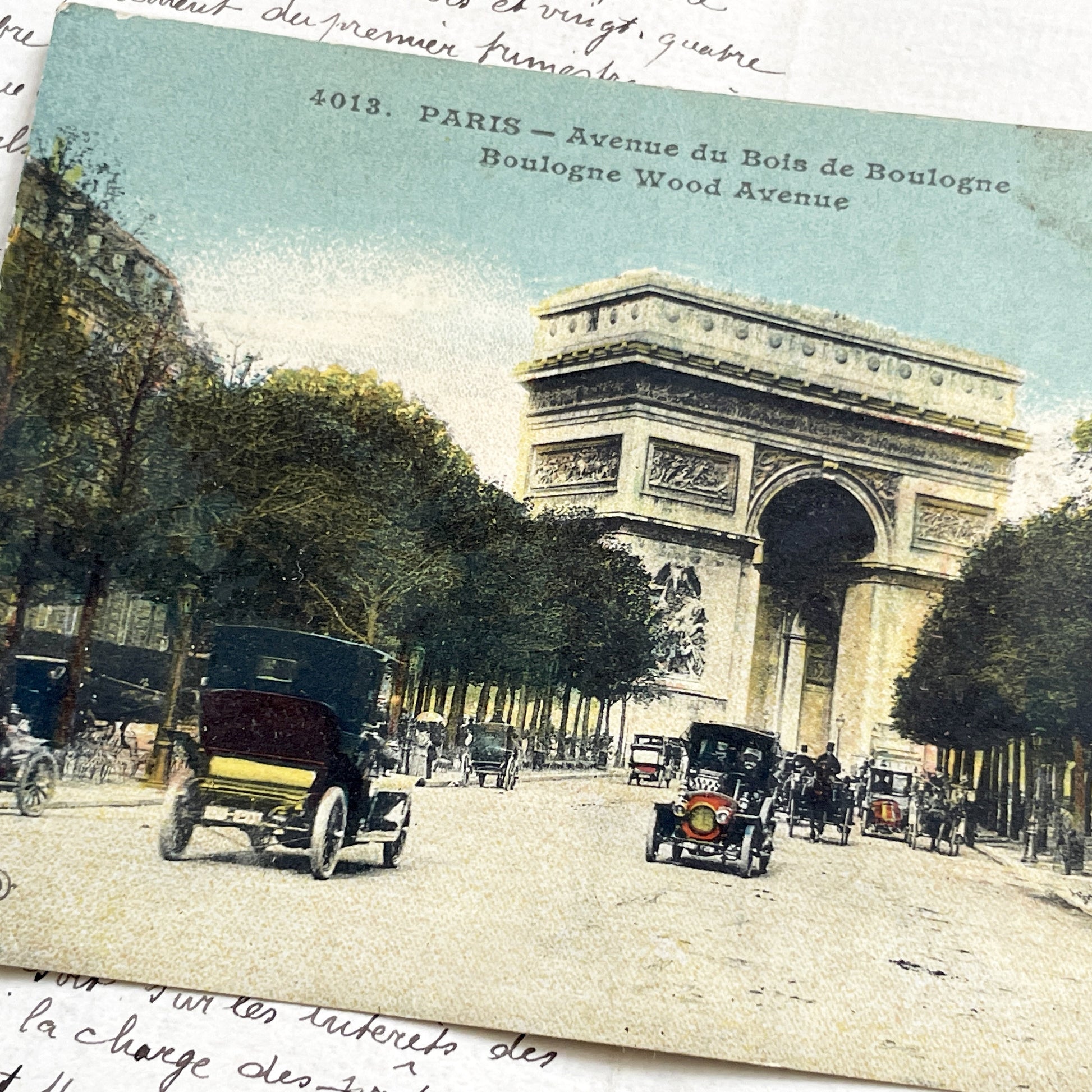 1910s - Paris Arc de Triomphe Postcard - Avenue Du Bois De Boulogne - Vintage French Cityscape Ephemera - Collectible Travel Souvenir