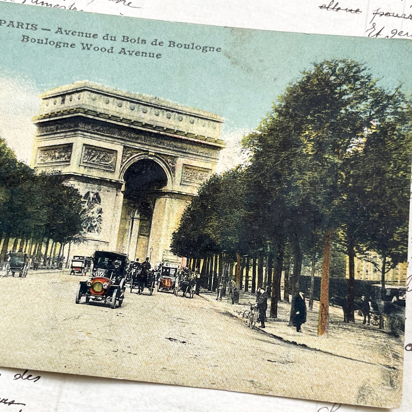 1910s - Paris Arc de Triomphe Postcard - Avenue Du Bois De Boulogne - Vintage French Cityscape Ephemera - Collectible Travel Souvenir