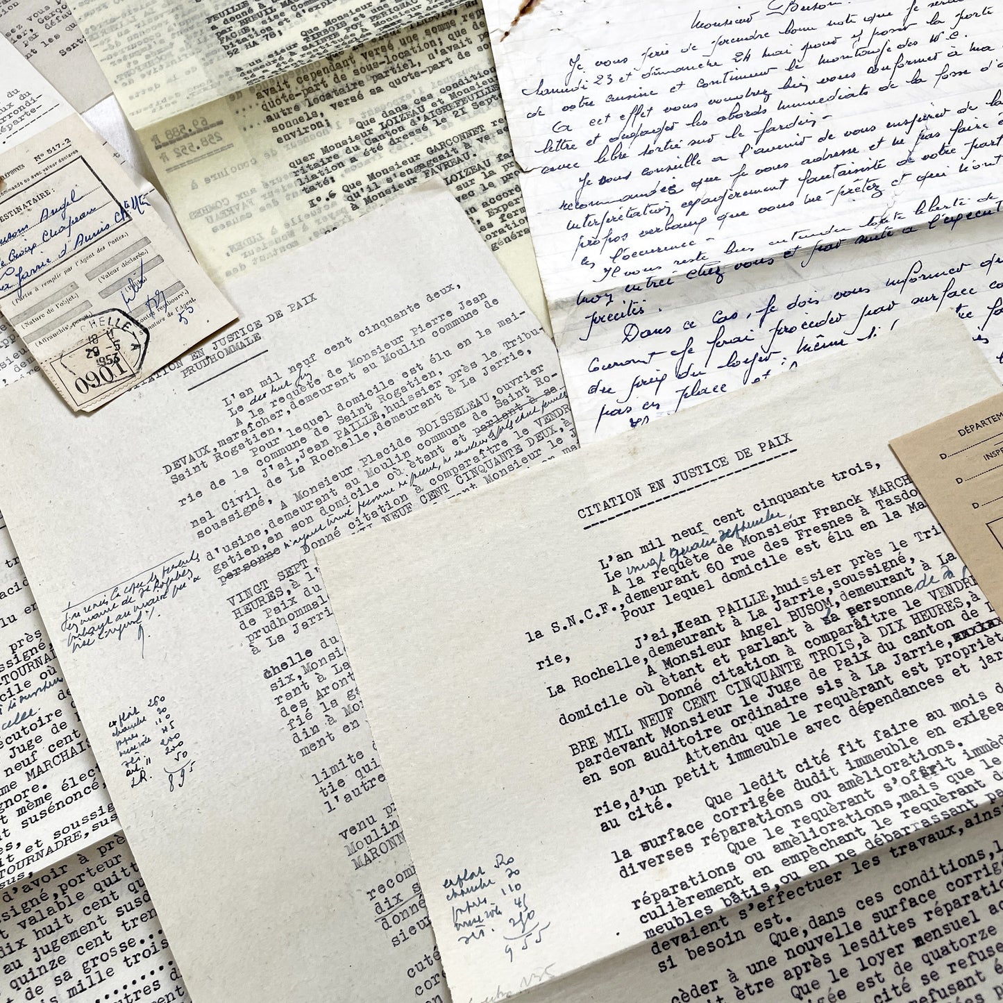 1950s - Vintage Ephemera Lot – French Letters, Invoices & Legal Documents from Notary Archive