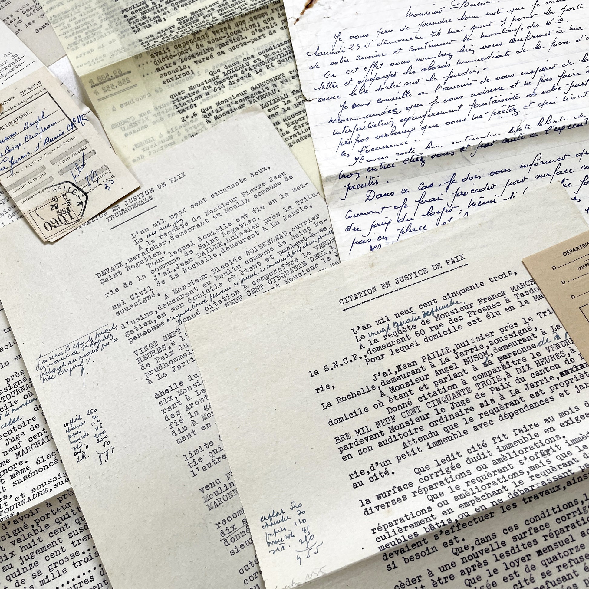 1950s - Vintage Ephemera Lot – French Letters, Invoices & Legal Documents from Notary Archive