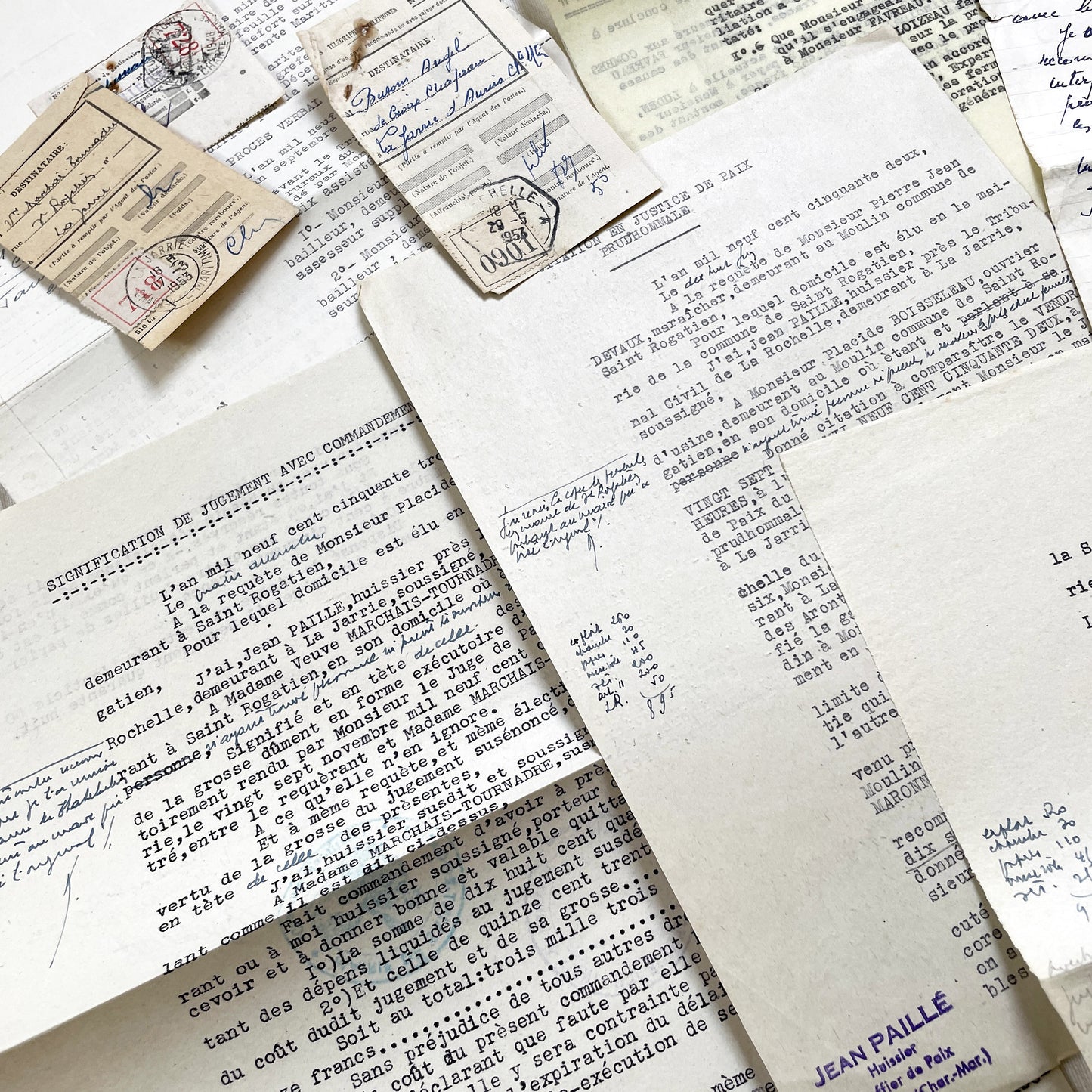 1950s - Vintage Ephemera Lot – French Letters, Invoices & Legal Documents from Notary Archive