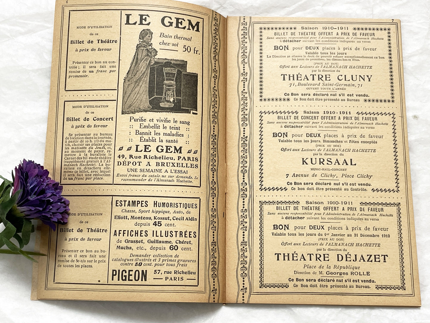 1910s - 42 pages Supplement to the Hachette Almanac – Theatre Ticket Booklet – Paris 1911