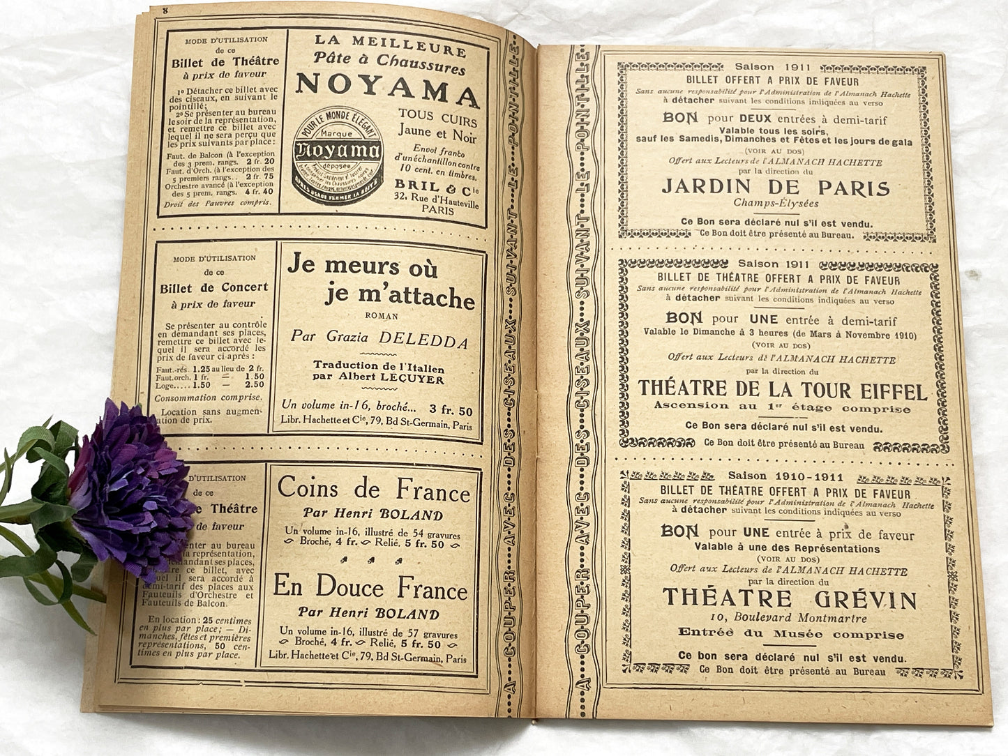 1910s - 42 pages Supplement to the Hachette Almanac – Theatre Ticket Booklet – Paris 1911