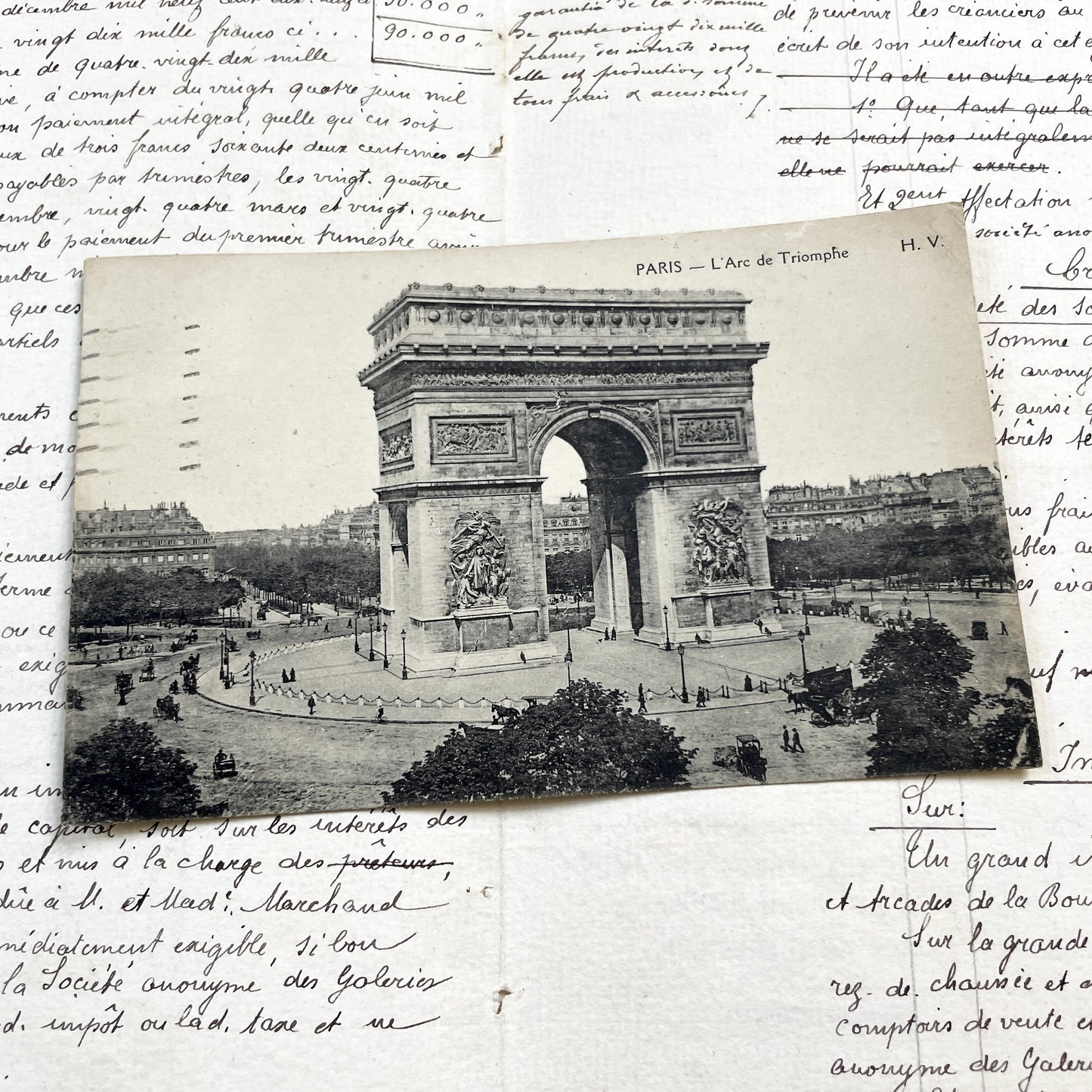 1920s - Paris Arc de Triomphe Postcard - French Document - Vintage French Memorabilia - Black and White Photography