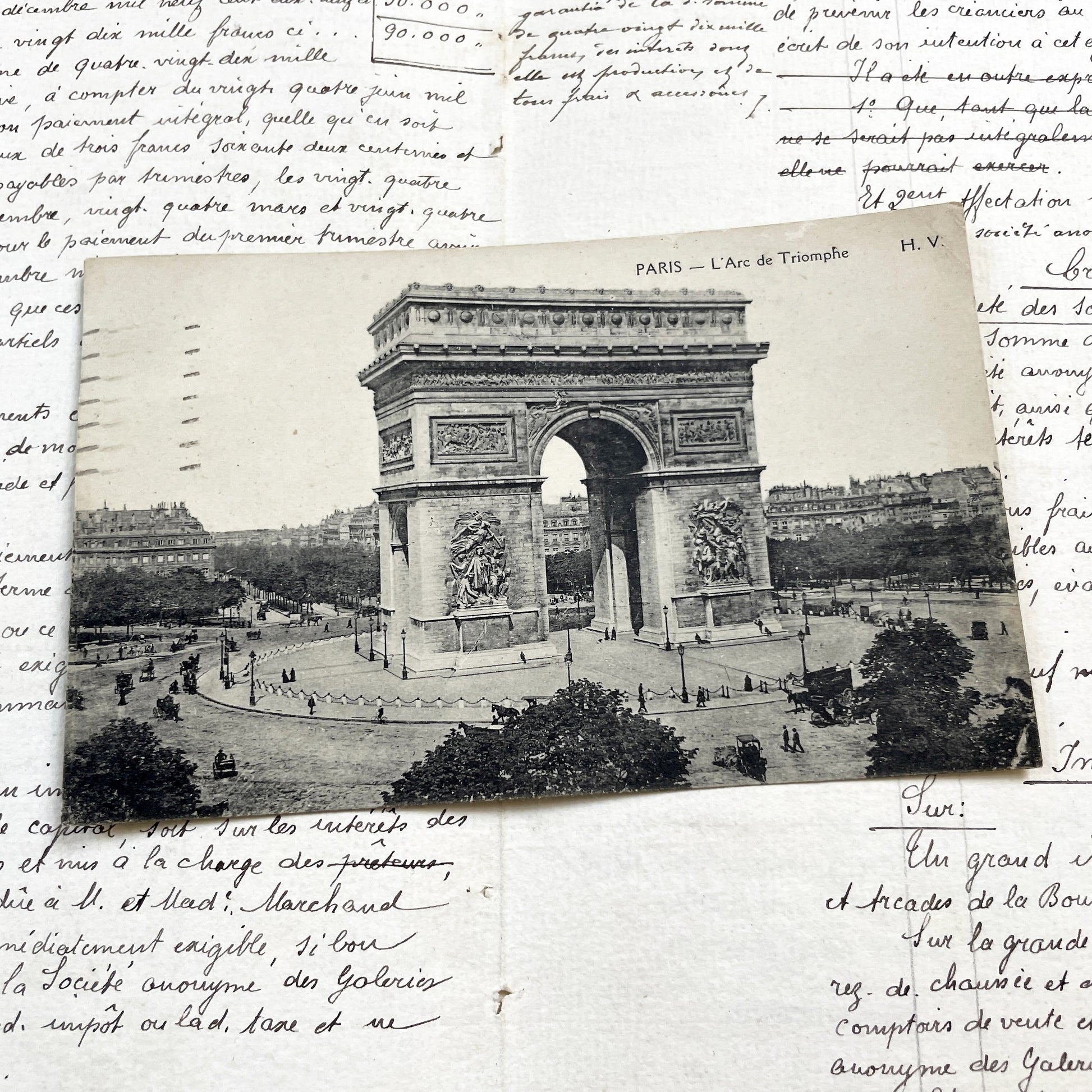 1920s - Paris Arc de Triomphe Postcard - French Document - Vintage French Memorabilia - Black and White Photography
