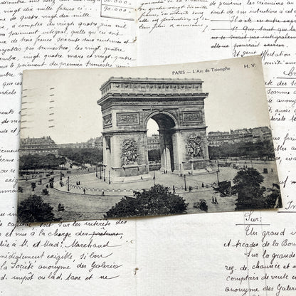 1920s - Paris Arc de Triomphe Postcard - French Document - Vintage French Memorabilia - Black and White Photography