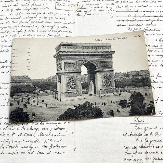 1920s - Paris Arc de Triomphe Postcard - French Document - Vintage French Memorabilia - Black and White Photography