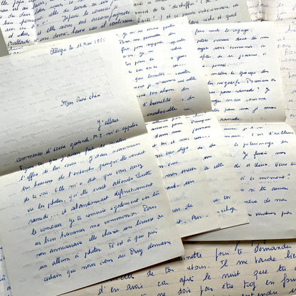 Set of 10 1950s French handwritten letters in cursive script. Vintage personal correspondence.