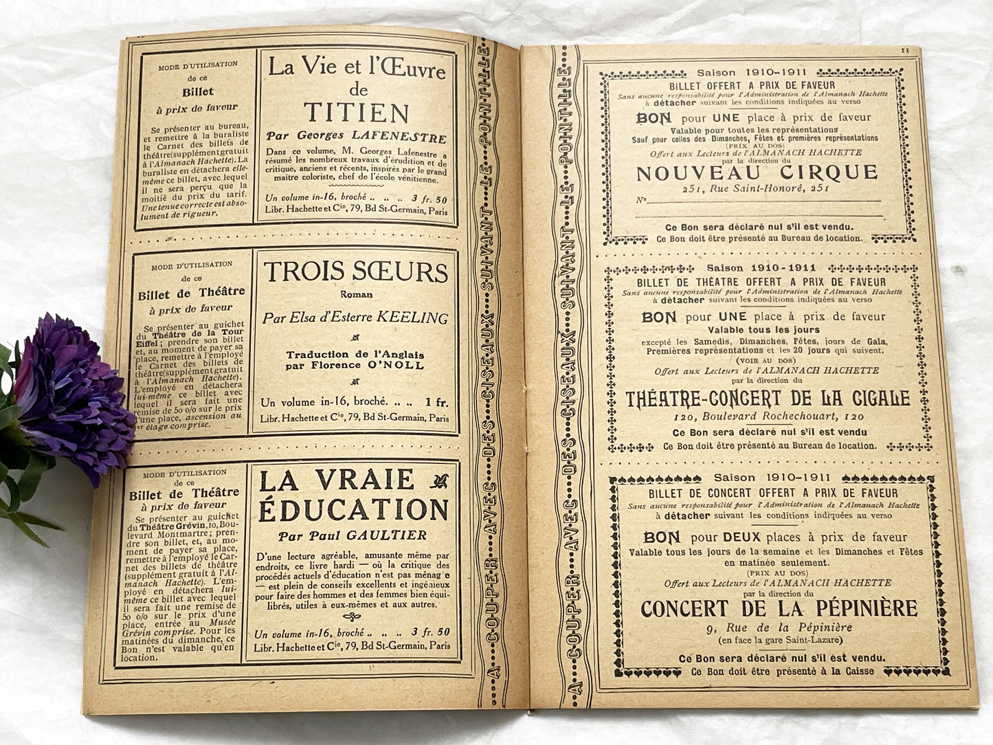 1910s - 42 pages Supplement to the Hachette Almanac – Theatre Ticket Booklet – Paris 1911
