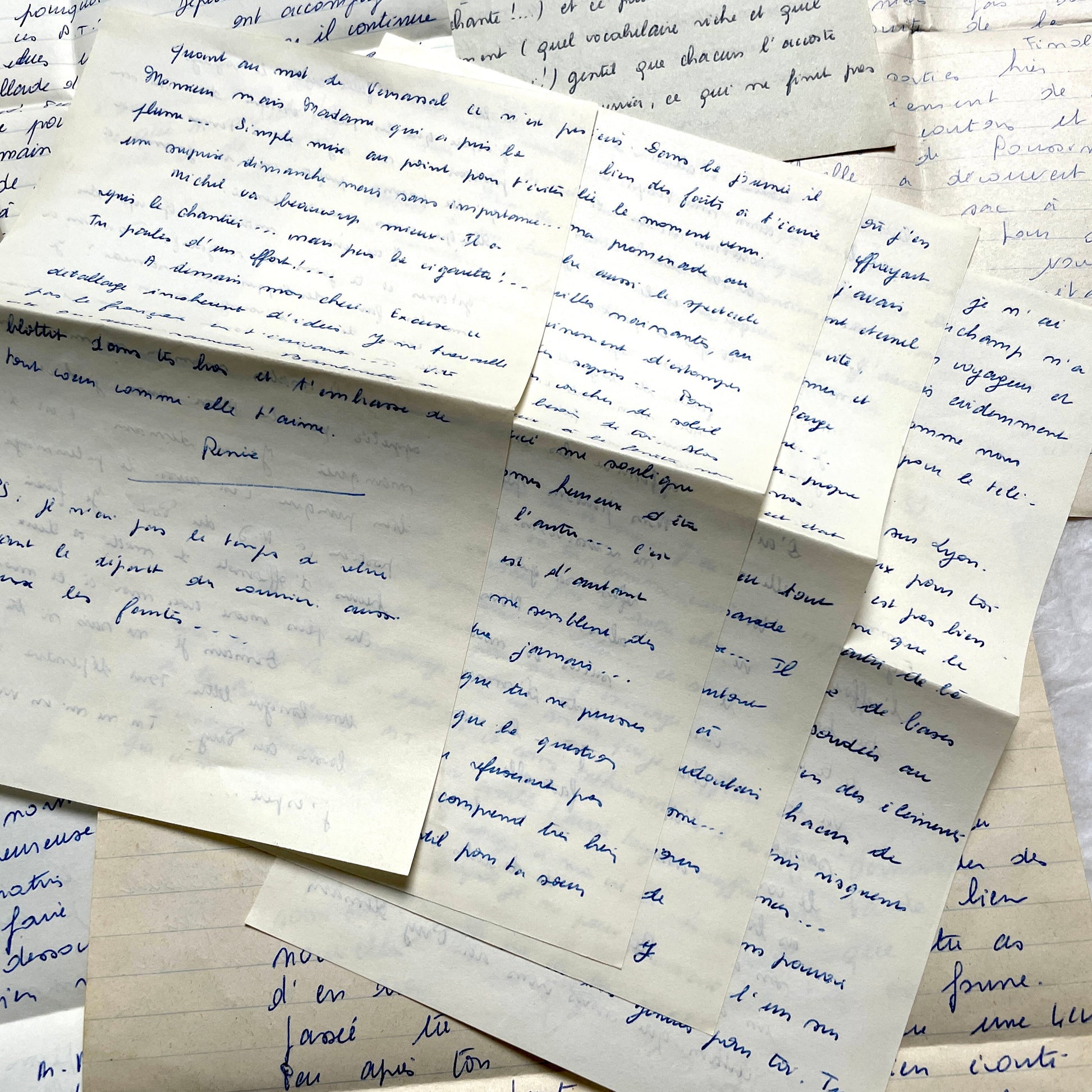 Set of 10 1950s French handwritten letters in cursive script. Vintage personal correspondence.