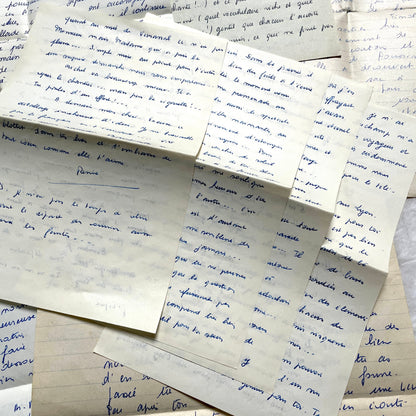 Set of 10 1950s French handwritten letters in cursive script. Vintage personal correspondence.