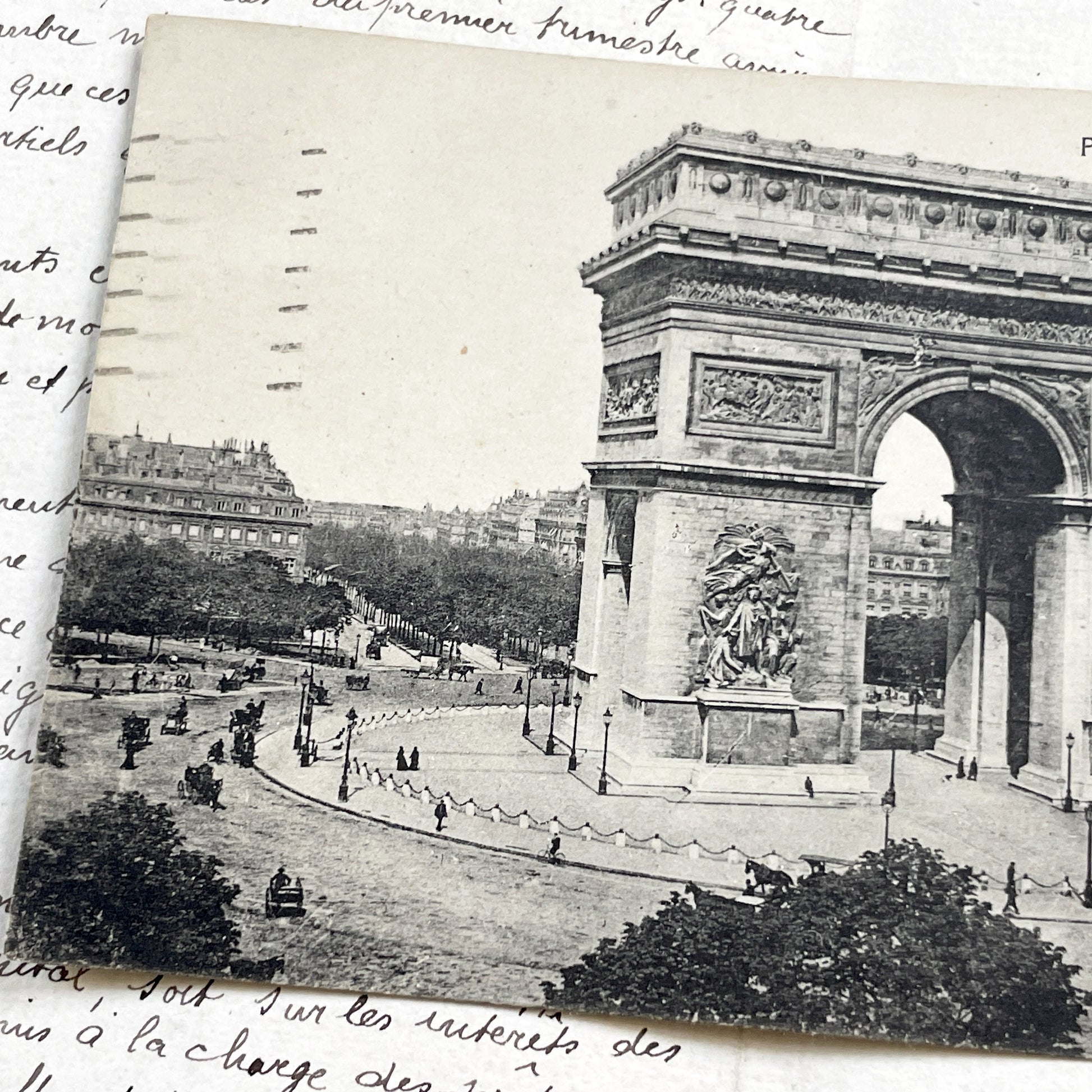 1920s - Paris Arc de Triomphe Postcard - French Document - Vintage French Memorabilia - Black and White Photography
